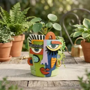 Abstract Face Resin Planter Pot