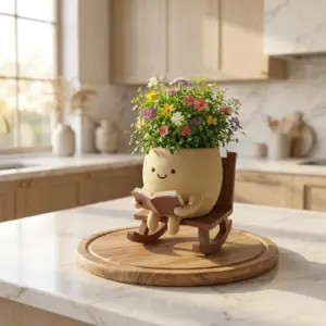 Smiling Resin Planter with Drainage Hole
