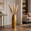 Large Gold Hammered Metal Floor Vase