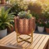 Hammered Copper Planter with Metal Stand