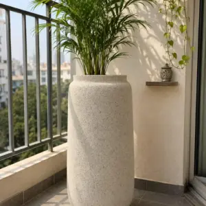 Large Beige Textured FRP Floor Planter