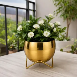 Gold Round Planter Bowl with Geometric Stand