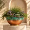 Turquoise and Copper Hammered Bowl Planter