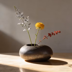 Wabi-Sabi Ceramic Ikebana Vase with Pin Frog