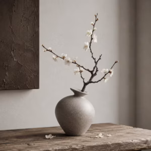 Slanted-Neck Wabi-Sabi Ceramic Vase